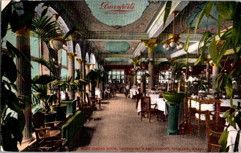 Vintage Postcard Davenport Hotel & Restaurant Spokane WA Washington 1908   K-806