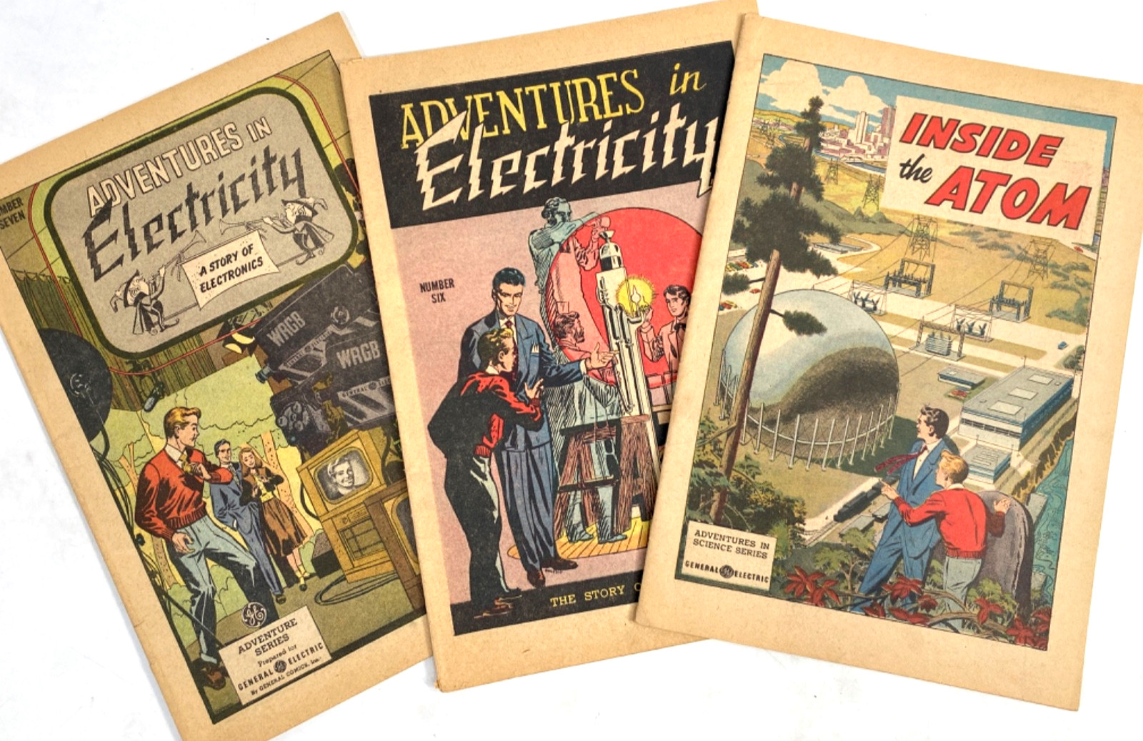 1949-55 GENERAL ELECTRIC COMIC BOOKS vintage lot of three THE ATOM & ELECTRICITY