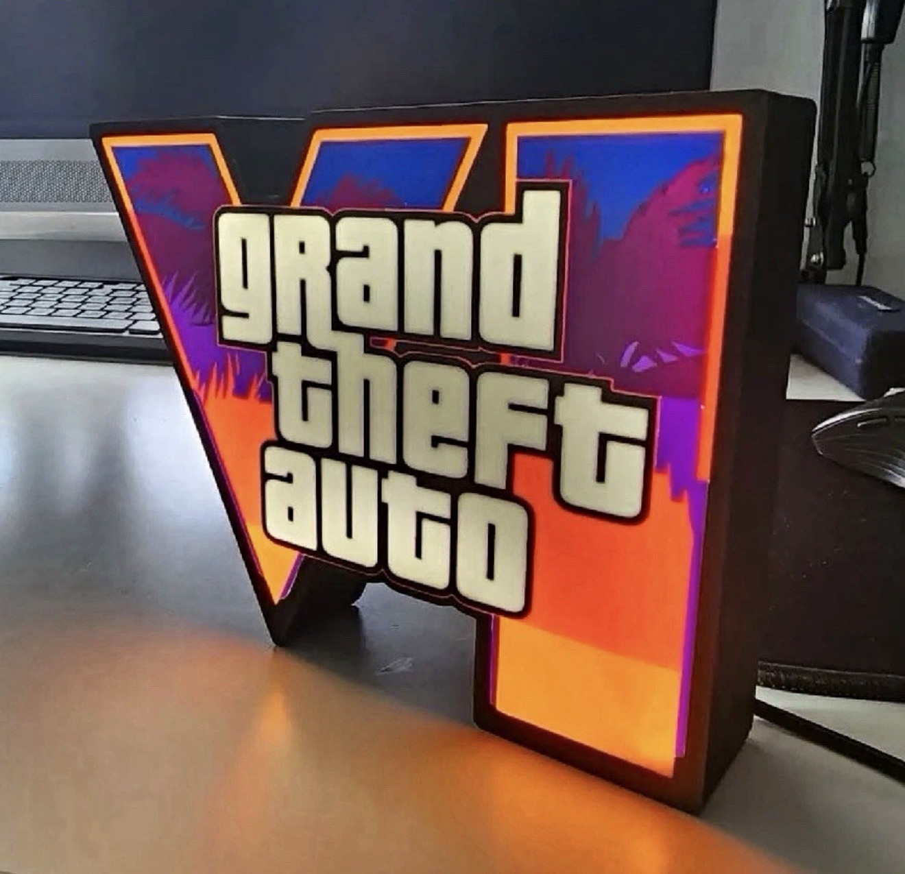 GTA 6 Logo Lightbox LED Desk Lamp Gaming Setup Room Decor 3D Printed Light Box