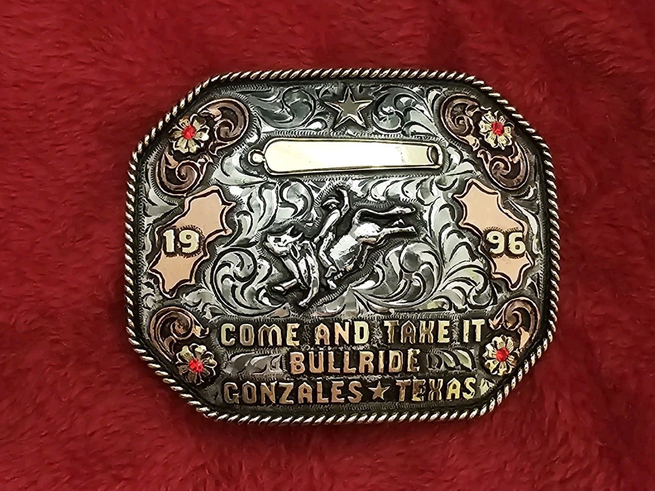 BULL RIDING 1996 X~Treme Rodeo Champion Trophy Buckle☆Gonzales Texas☆RARE☆133