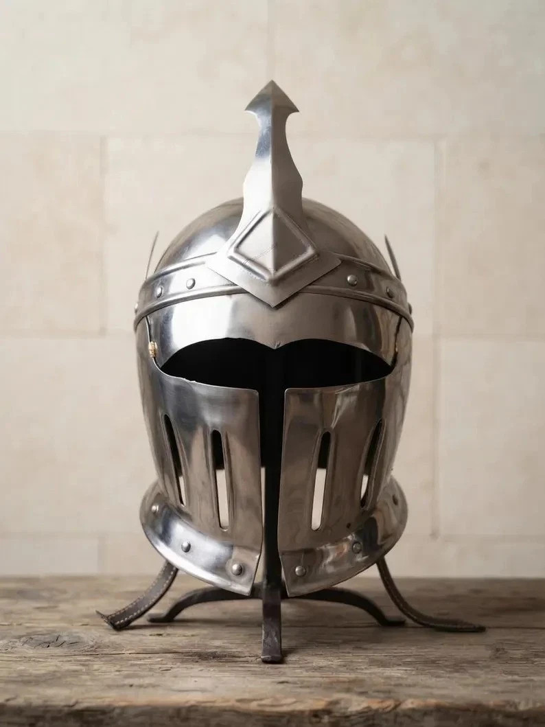Medieval Silver Gothic Knight Helmet Handmade Steel Wearable Armor LARP Cosplay