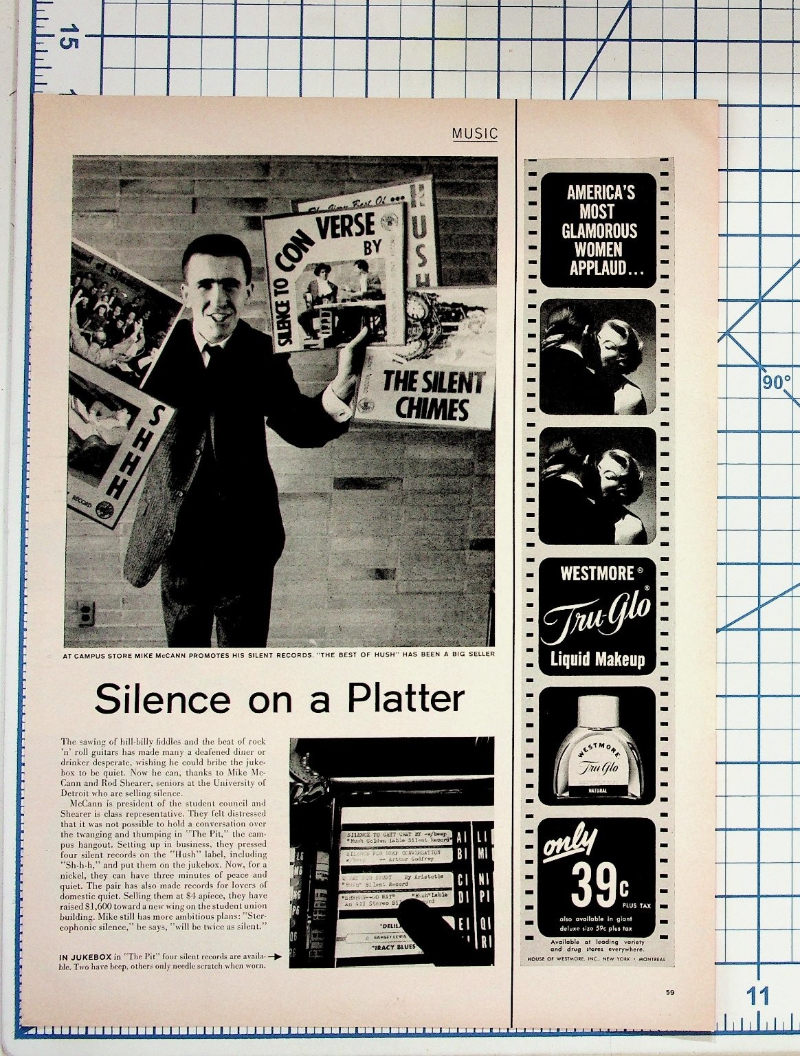 1960s Silent Record Jukebox Article Westmore Tru-Glo Makeup Ad Magazine Page