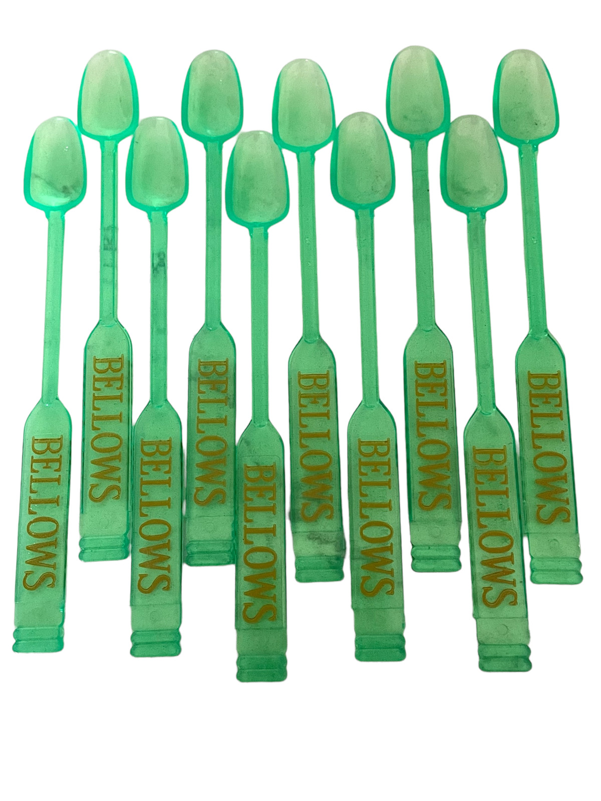 Vintage BELLOWS BOURBON Lot of 10 Green Cocktail Drink Swizzle Sticks Stirrers