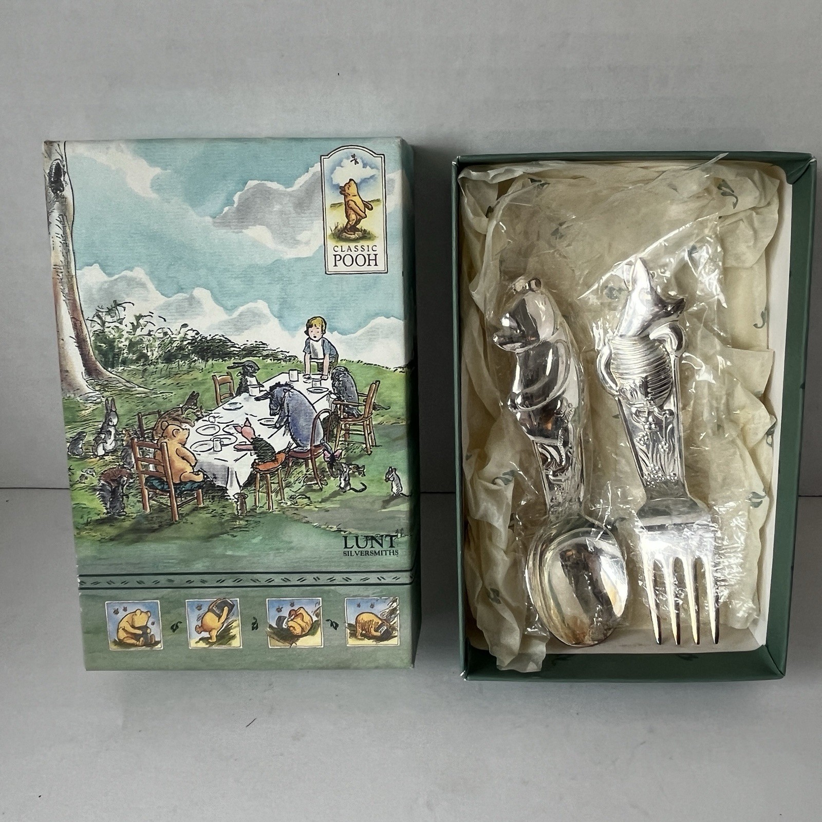 Lunt Silversmiths Classic Pooh Silverplate Baby Spoon and Fork Set Winnie Piglet