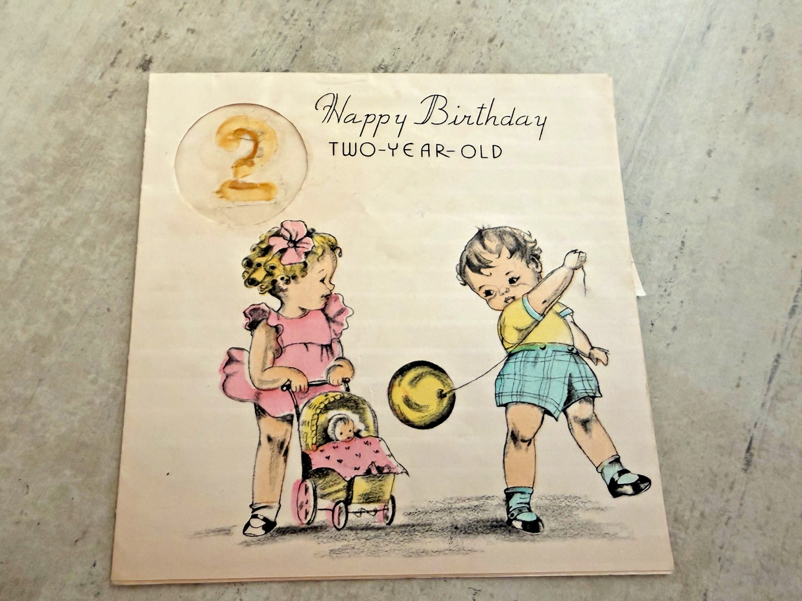 Vintage Happy Birthday Two Year Old Card