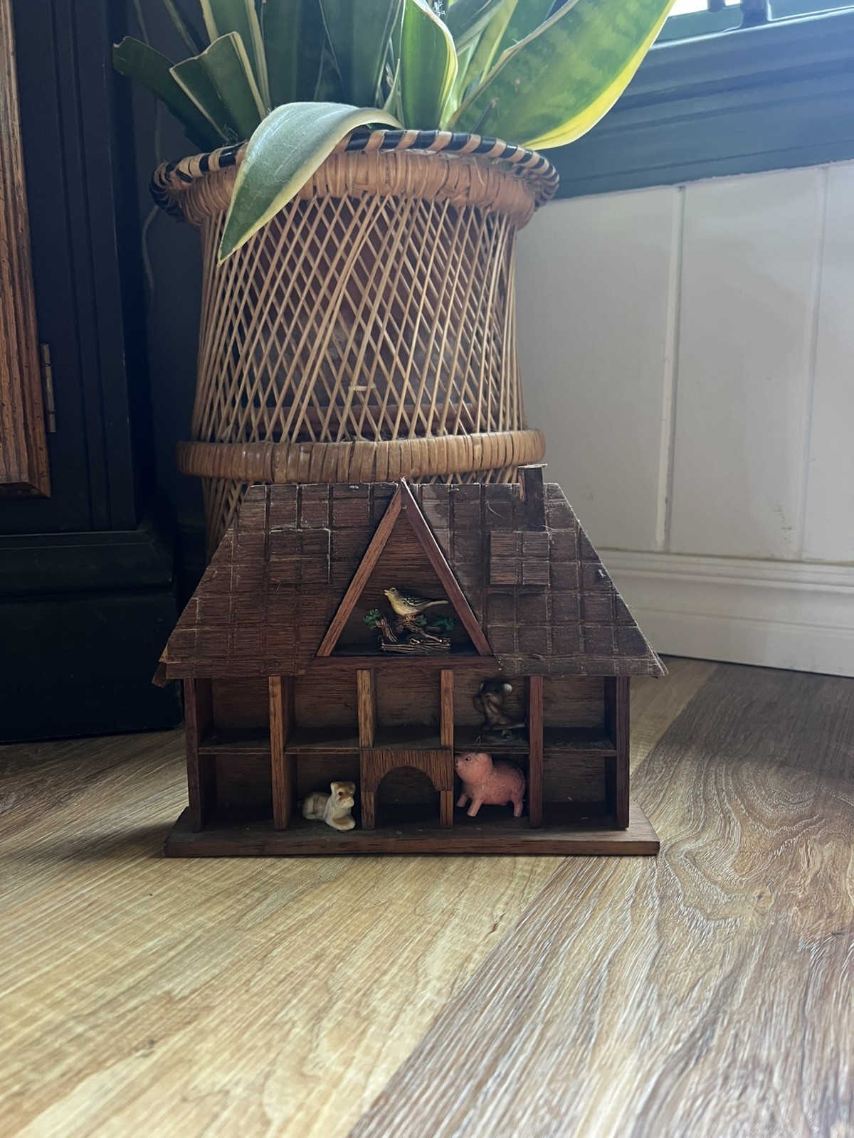 Vintage Wooden House Shelf Trinket Display Shadow Box Cottage Wall Decor Rustic