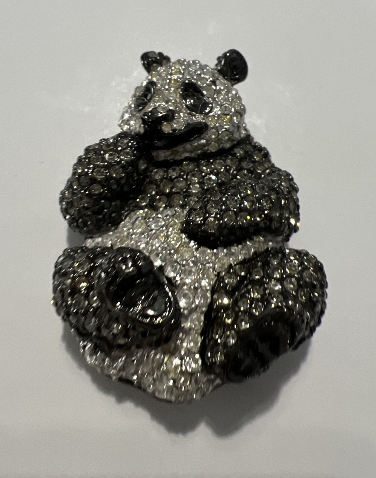 SIGNED SWAROVSKI BLACK DIAMOND CRYSTAL PANDA BEAR PIN BROOCH