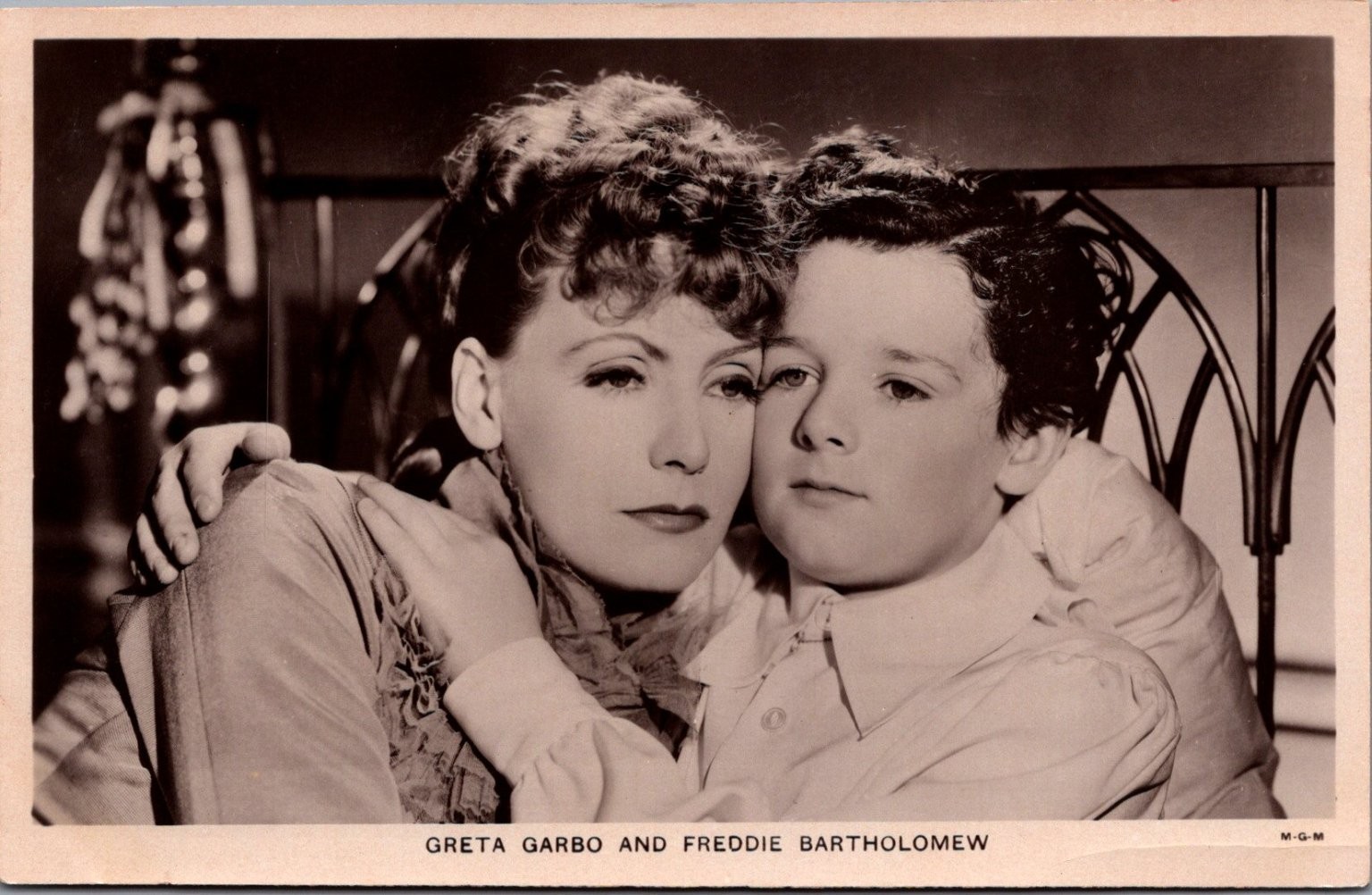 Greta Garbo Freddie Bartholomew Real Photo Postcard MGM Film Partners 1930s Greta Garbo Freddie Bartholomew Real Photo Postcard MGM Film Partners 1930s