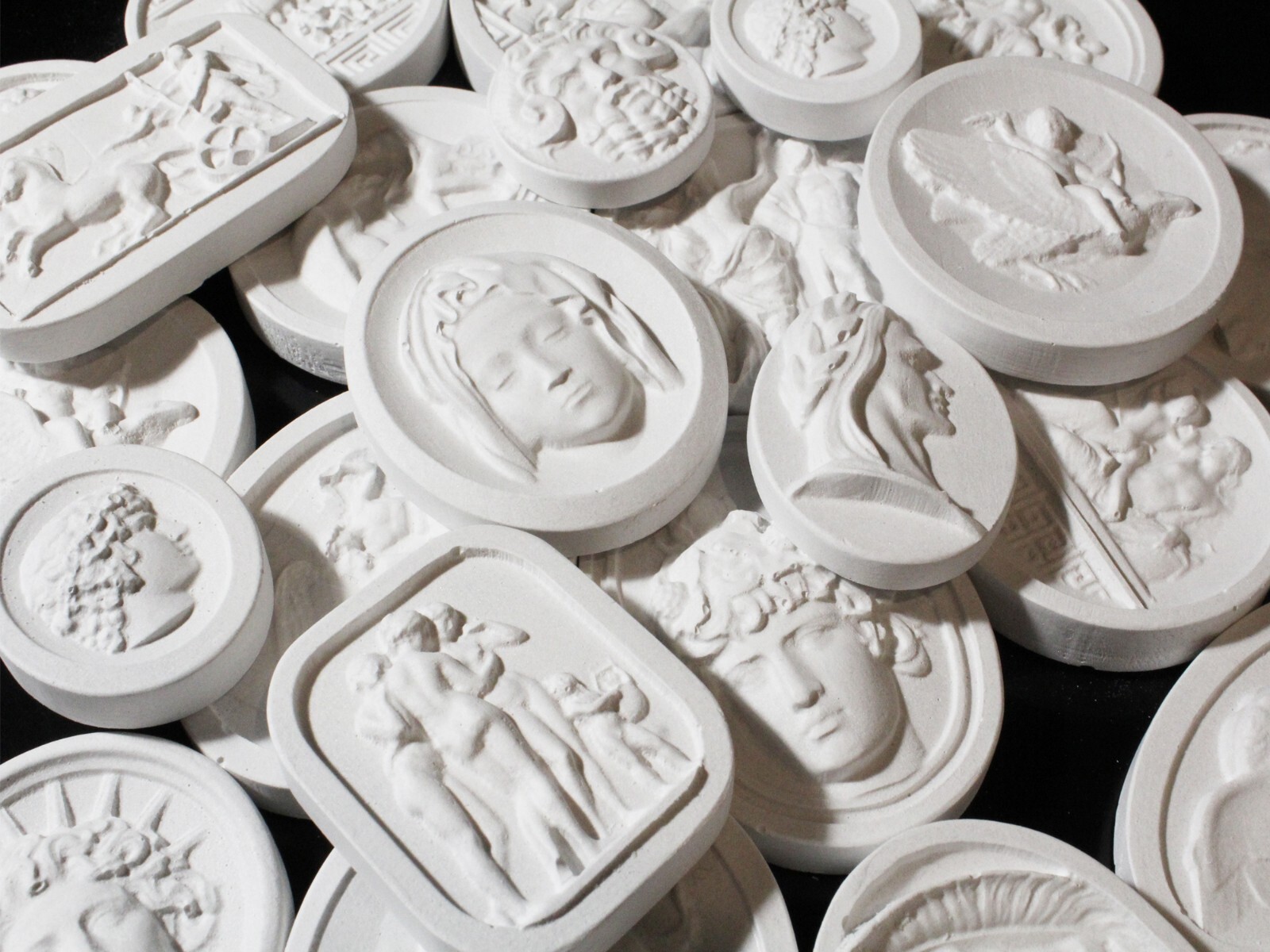 Plaster Intaglio, 25 Pieces Mixed Grand Tour Intaglios, Plaster Wall Art
