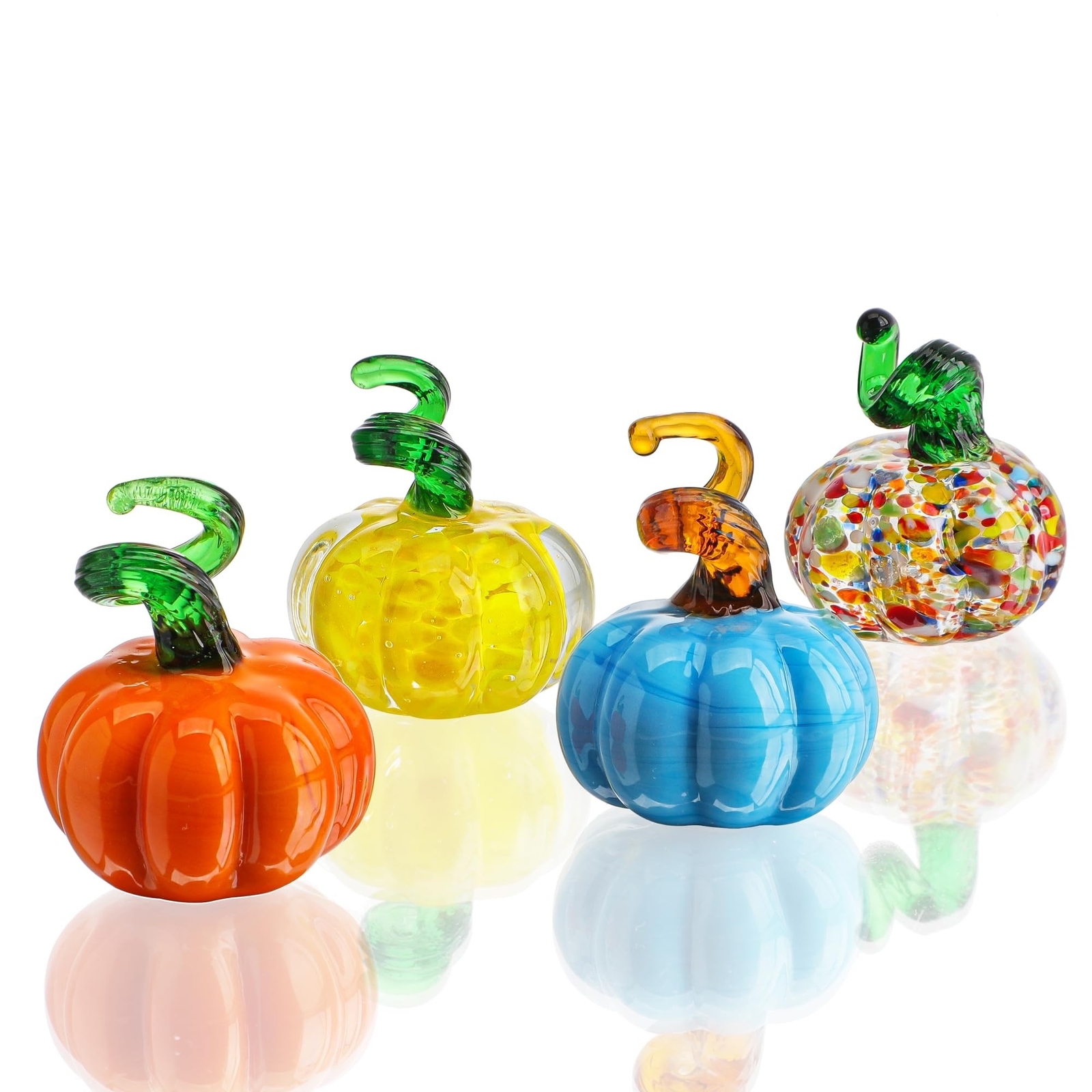 H&D HYALINE & DORA 4pcs Blown Glass Pumpkin Figurines Table Accent for Fall &...