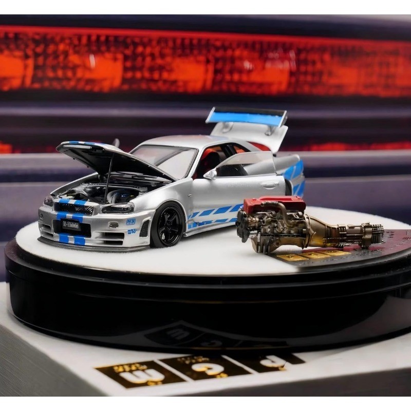 PGM 1:64 Nissan GTR R34 Paul Walker Fast Furious Deluxe w/Engine