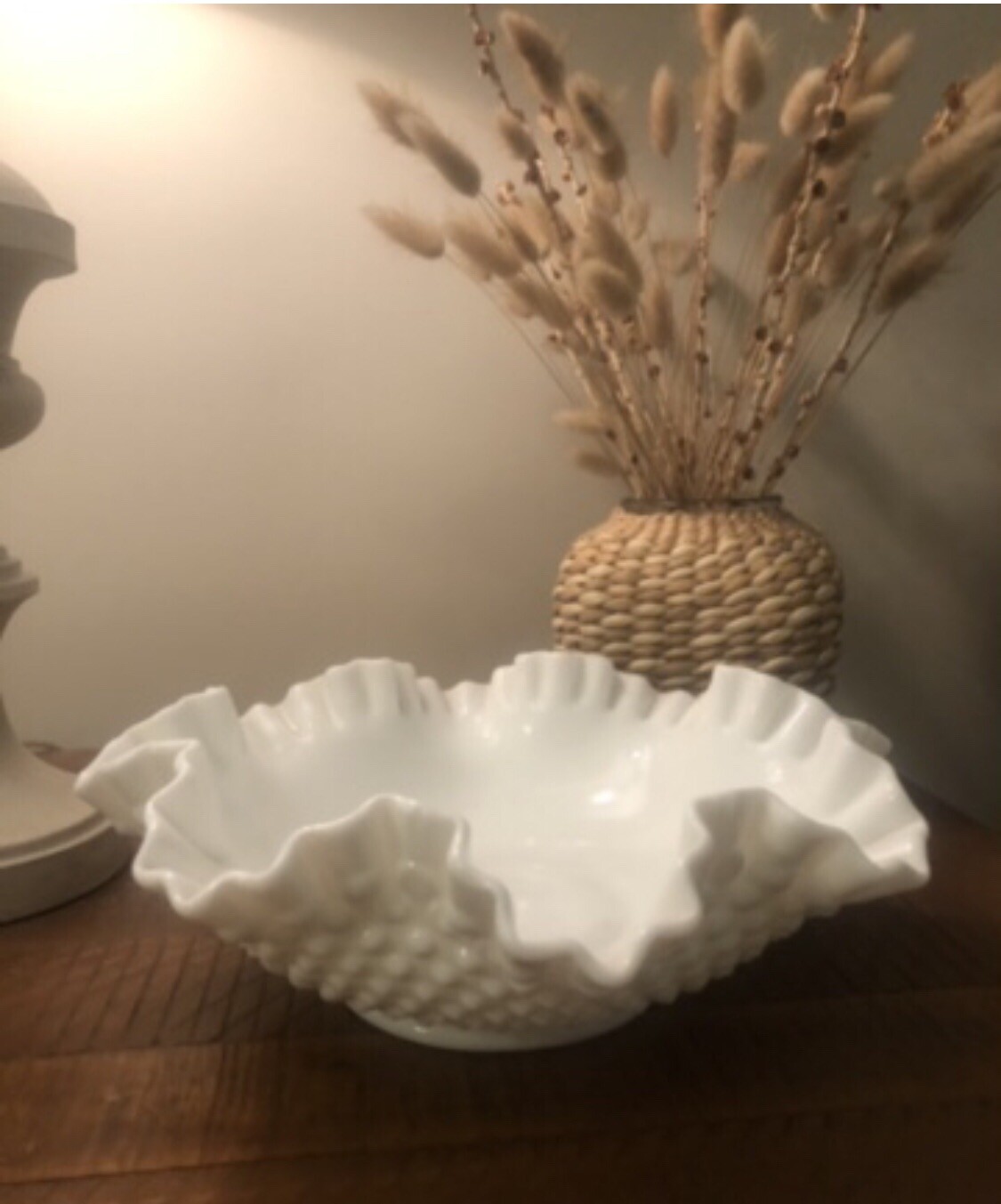 VINTAGE FENTON HOBNAIL MILK GLASS LARGE 12\