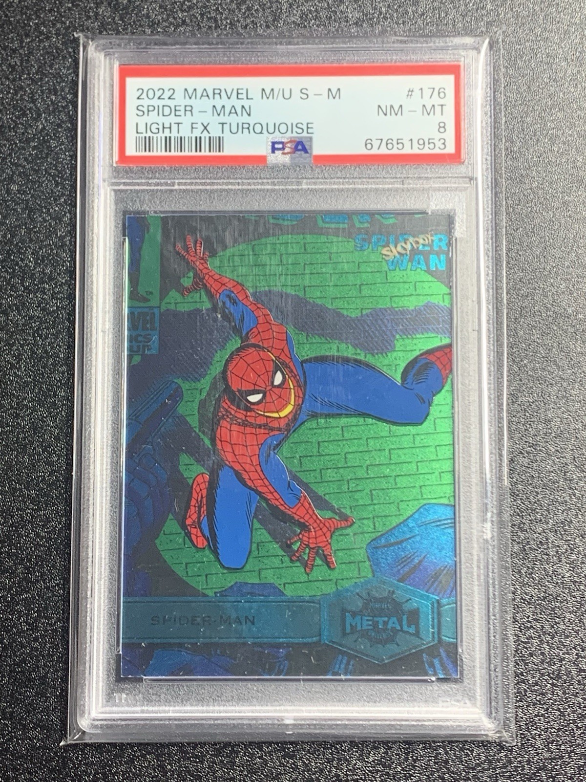 2022 Marvel Spider-Man Metal🔥 Light FX Turquoise PSA 8 /75  POP 4