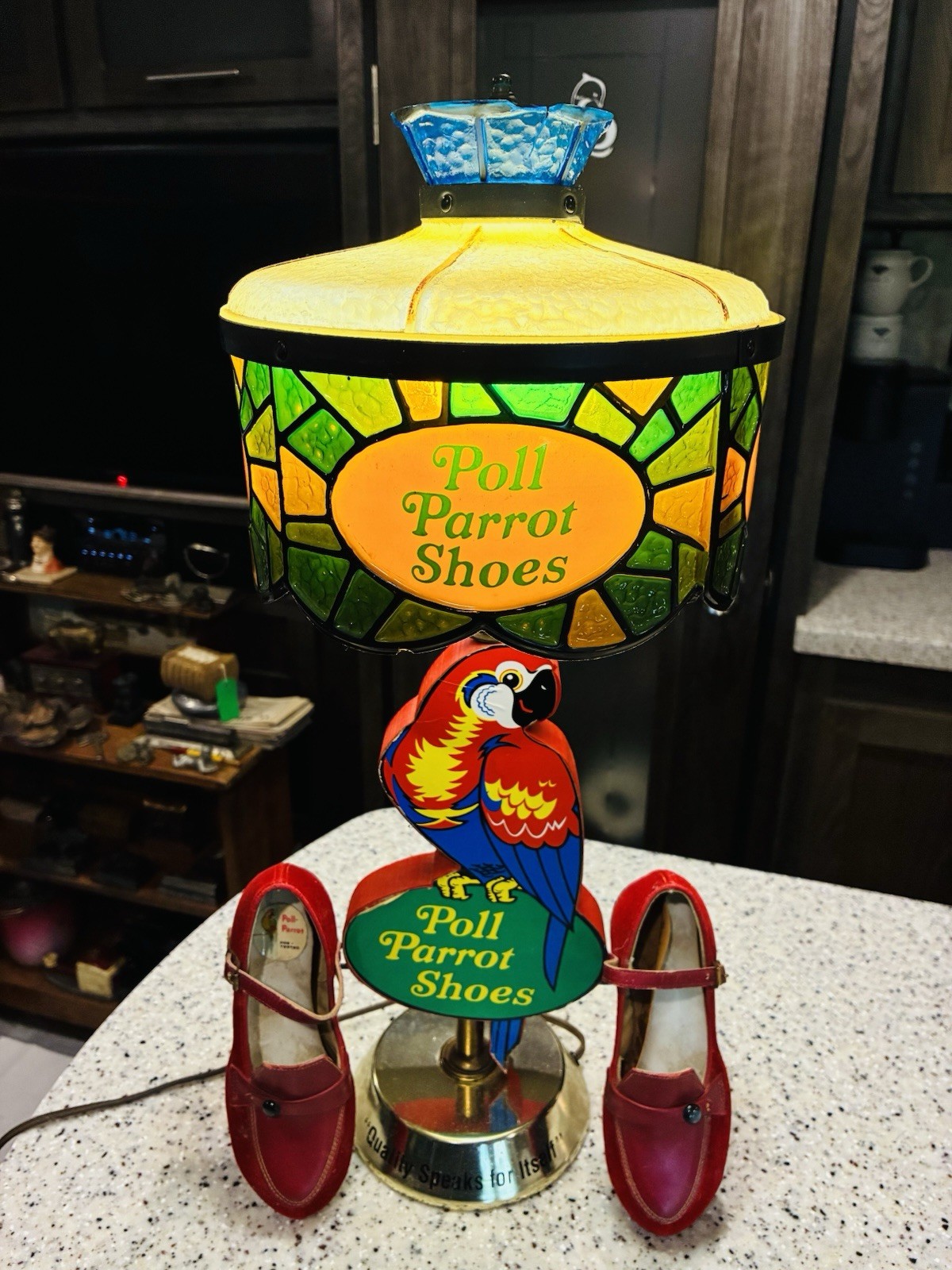 Vintage Poll Parrot Shoes Advertising Store Counter Lamp Sign Shoe Display WORKS