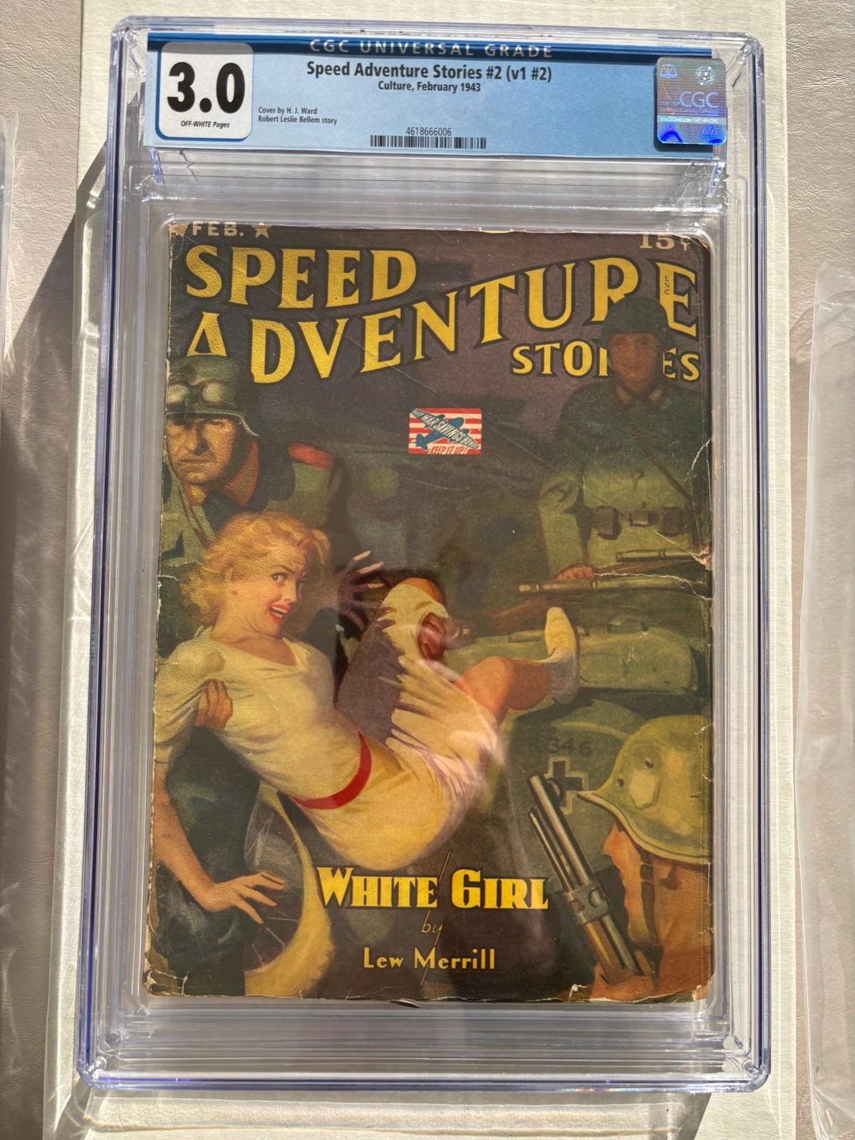 Speed Adventure Stories #2 Pulp CGC 3.0 OW Feb 1943 HJ Ward GGA Nazi WWII cover