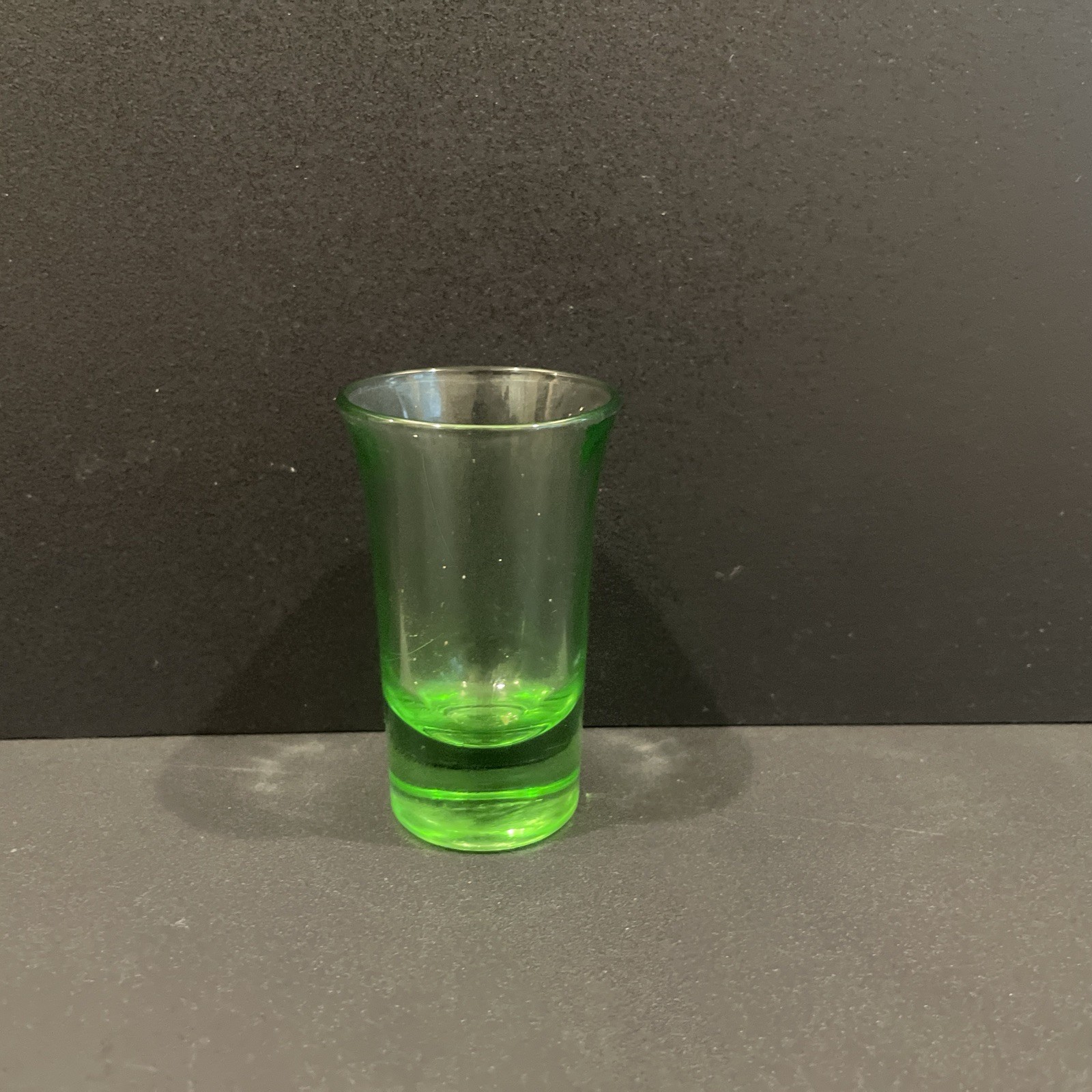 VTG Green Uranium Glass Shot Glass UV Glow Barware Green Depression Glass