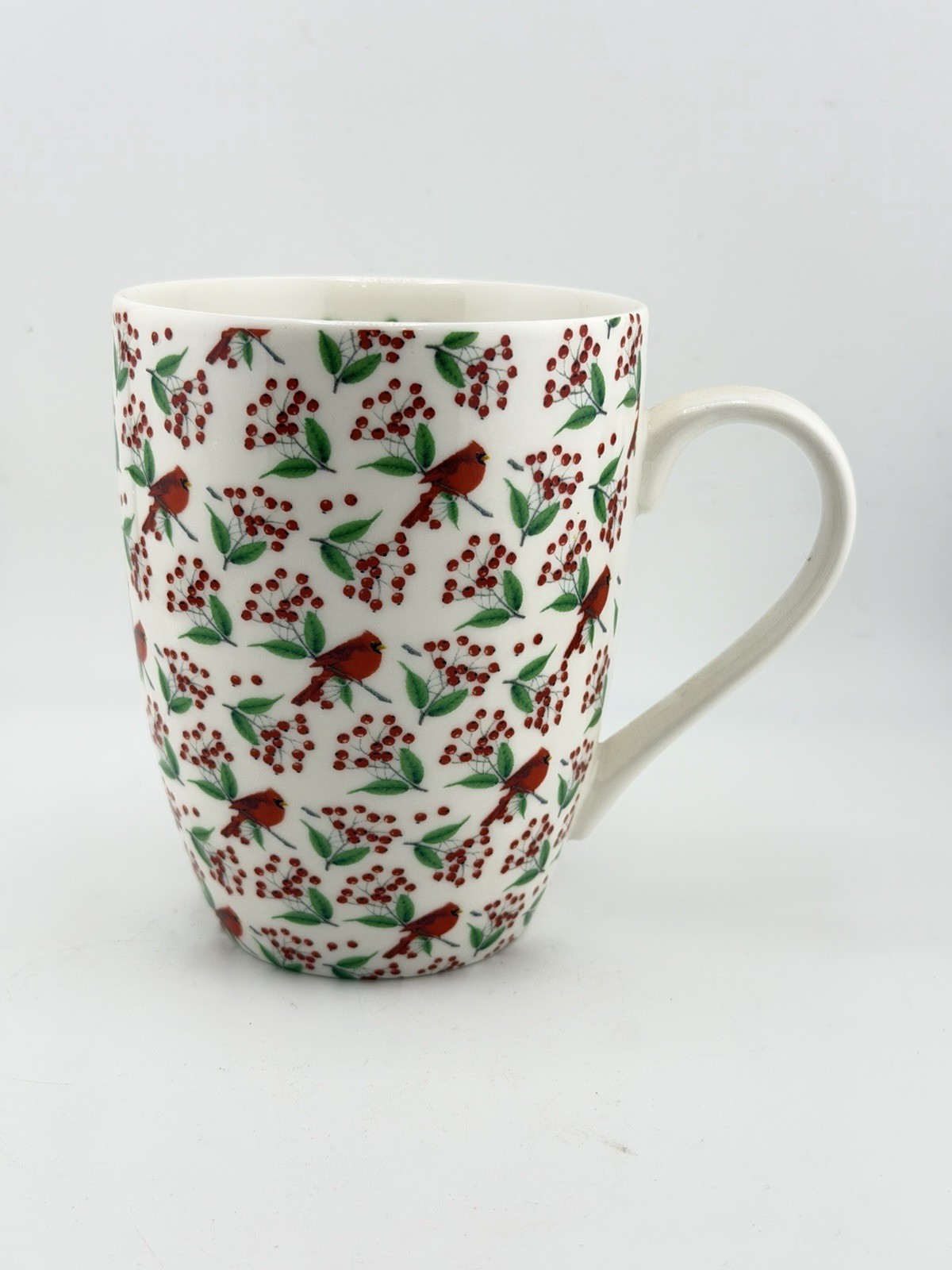 Holly Jolly Christmas Mug Cardinal Birds Berries Divinity Coffee Cup Holiday