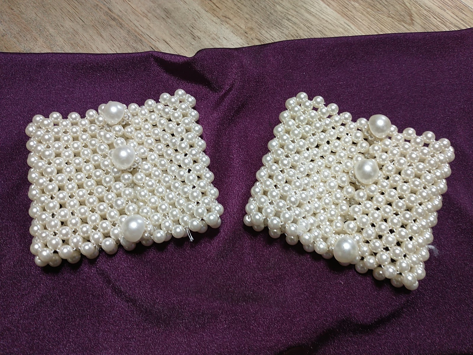 Wedding Faux Pearl Cuffs Bracelets Set Of 2 STRETCH CLASSY ACCENT 2 3/4 X 7 1/4