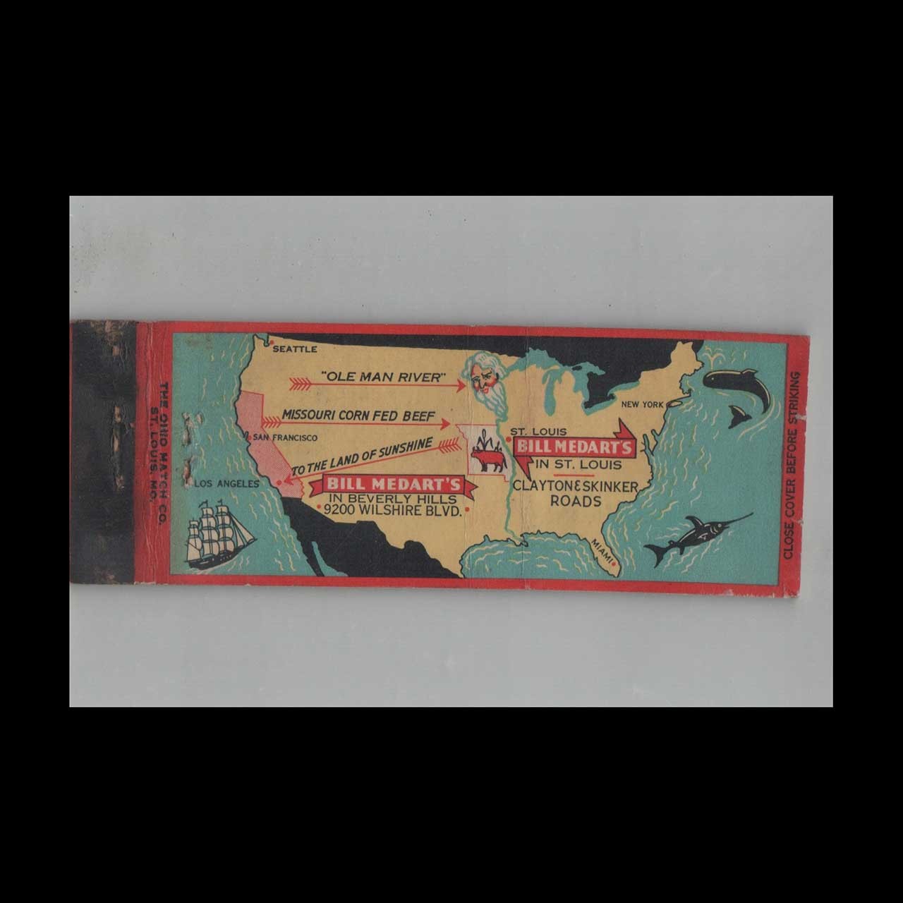 Full Length Matchbook Cover Bill Medart's Restaurant Beverly Hills CA
