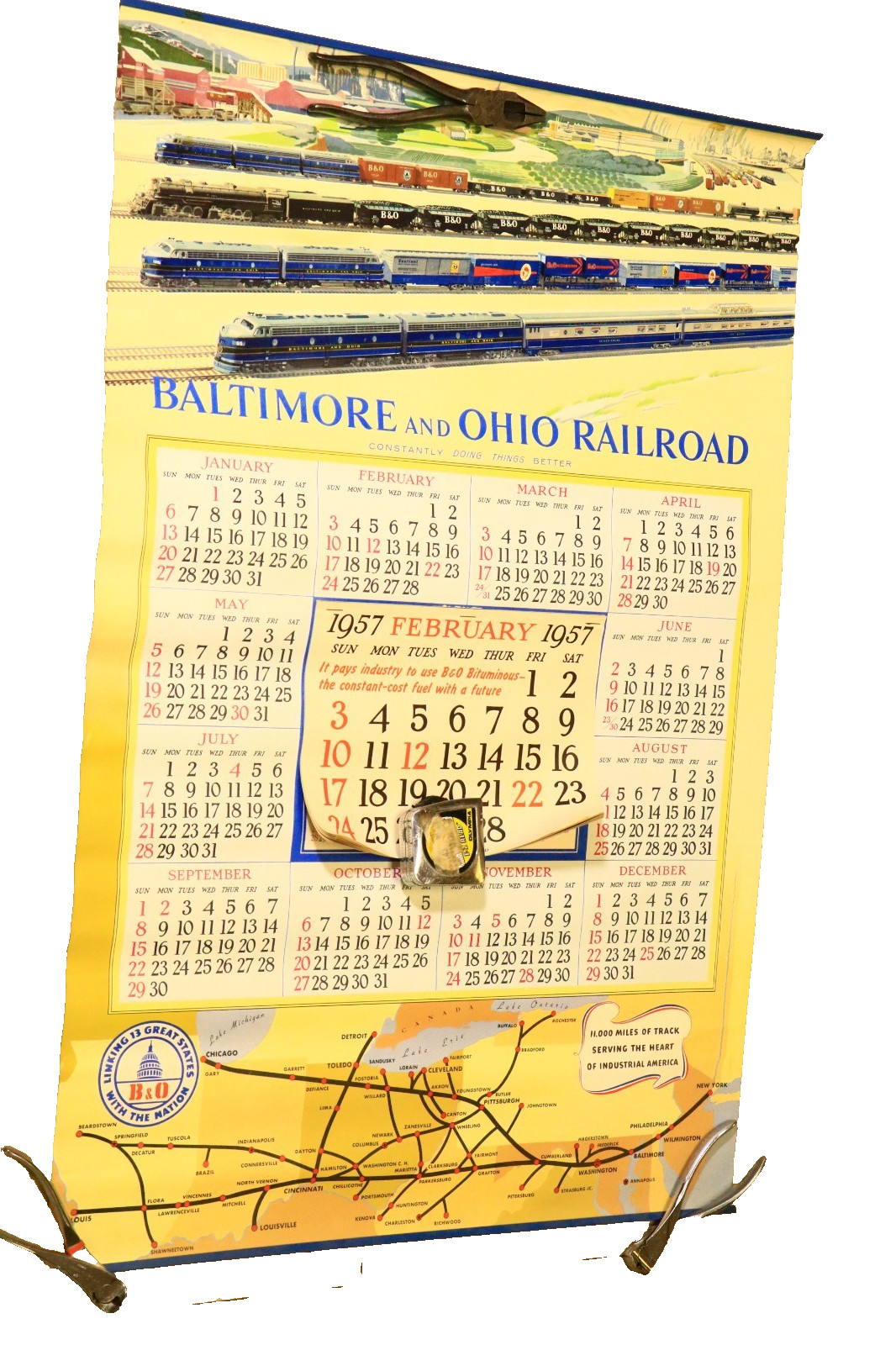 1957 Baltimore and Ohio Railroad B&O RR Large Advertising Wall Calendar 21x31.5\