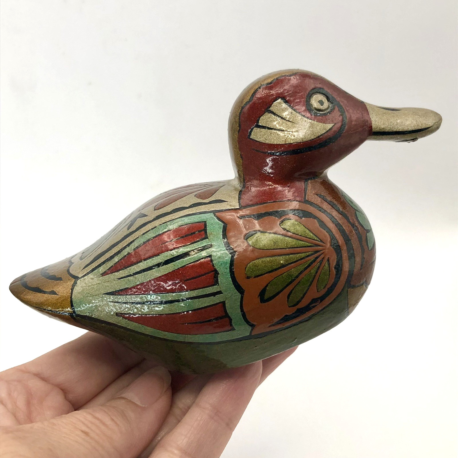Colombian Barniz De Pasto Folk Art Duck Figurine Mopa Mopa Tech Hand Made/decor
