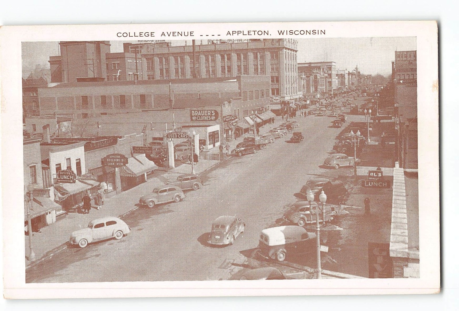 Appleton Wisconsin WI Postcard 1915-1930 College Avenue Street View Parked Autos
