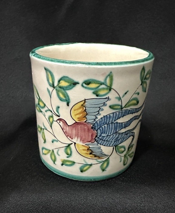 Pottery Handmade Mug with Bird and Greenery