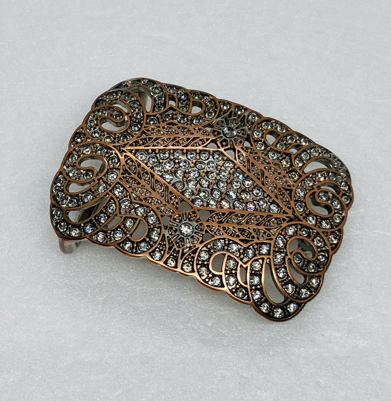 Vintage 1970s Rhinestone Studded Pewter Women’s Belt Buckle Western Rare Art 7