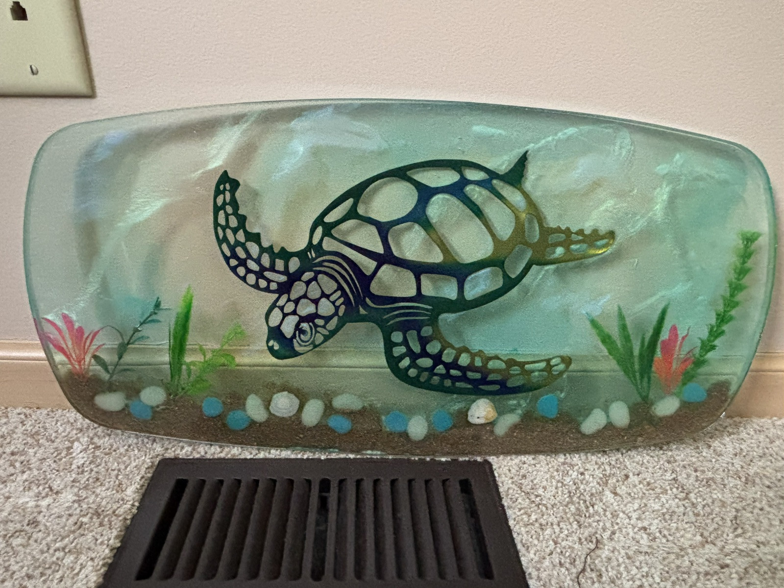 Turtle In Resin 12” X 24” X 3/4” Table Top or Wall Hanging Sea Marine