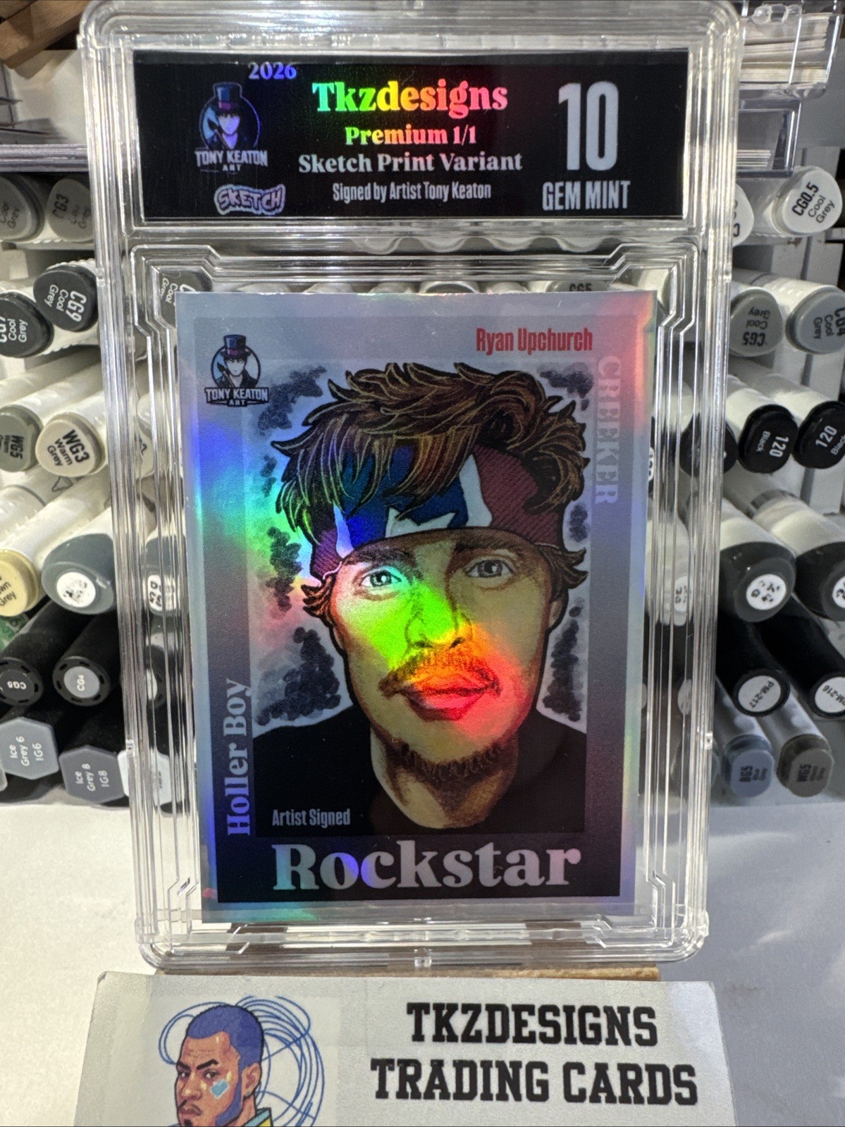 Tkzdesigns Ryan Upchurch Sketch Card Platinum Print 1/1 Signed By Artist Tony K