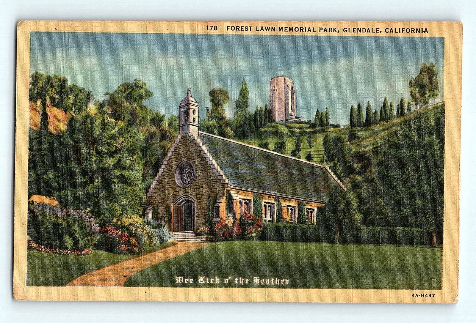 c1940s Glendale CA Replica of Glencairn Annie Laurie\'s Church  Linen Postcard G6