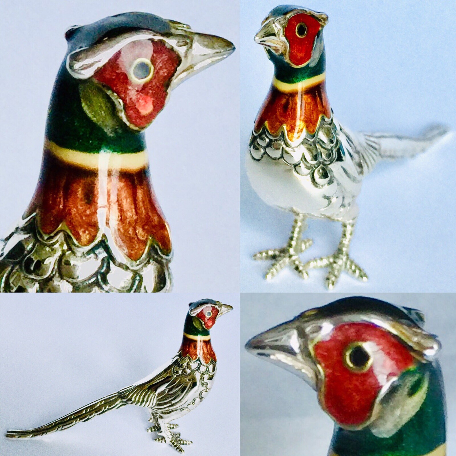 Saturno Italy Birds of Paradise Enamelled Sterling Silver Pheasant (80mm, 22.6g)