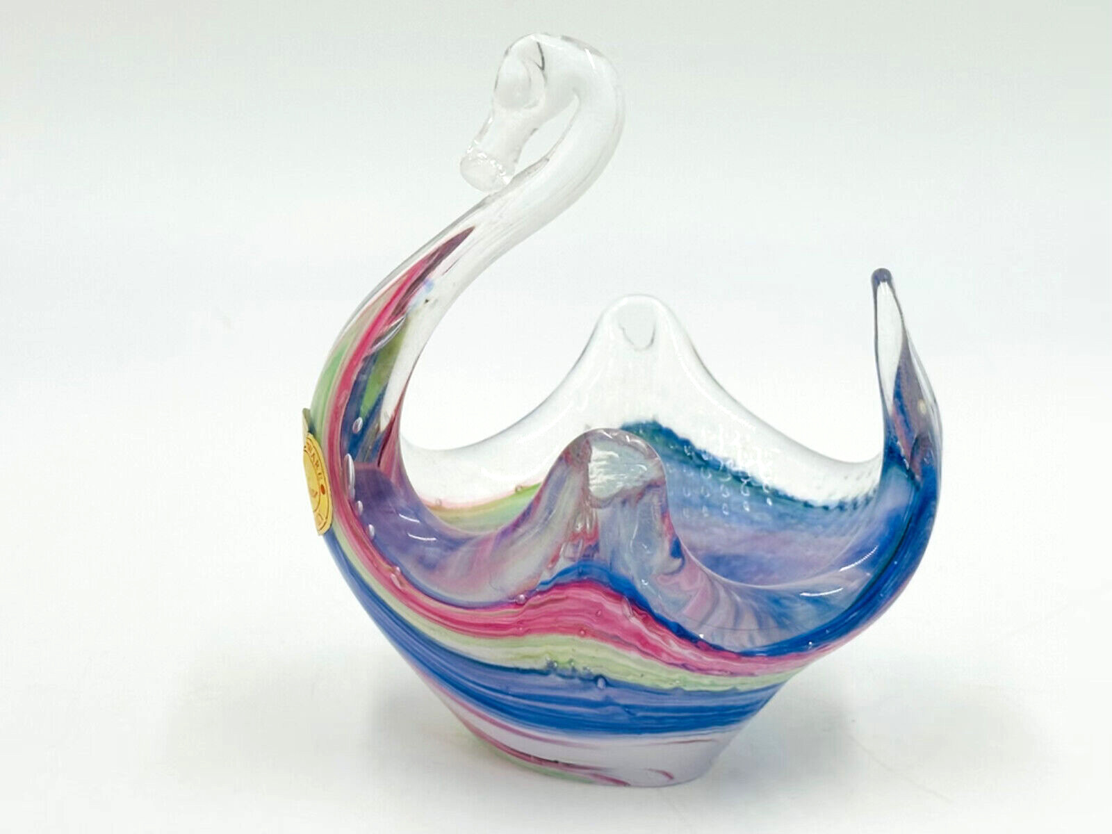 Vintage Handblown Small Glass Swan Trinket Candy Dish Bowl Made in Italy