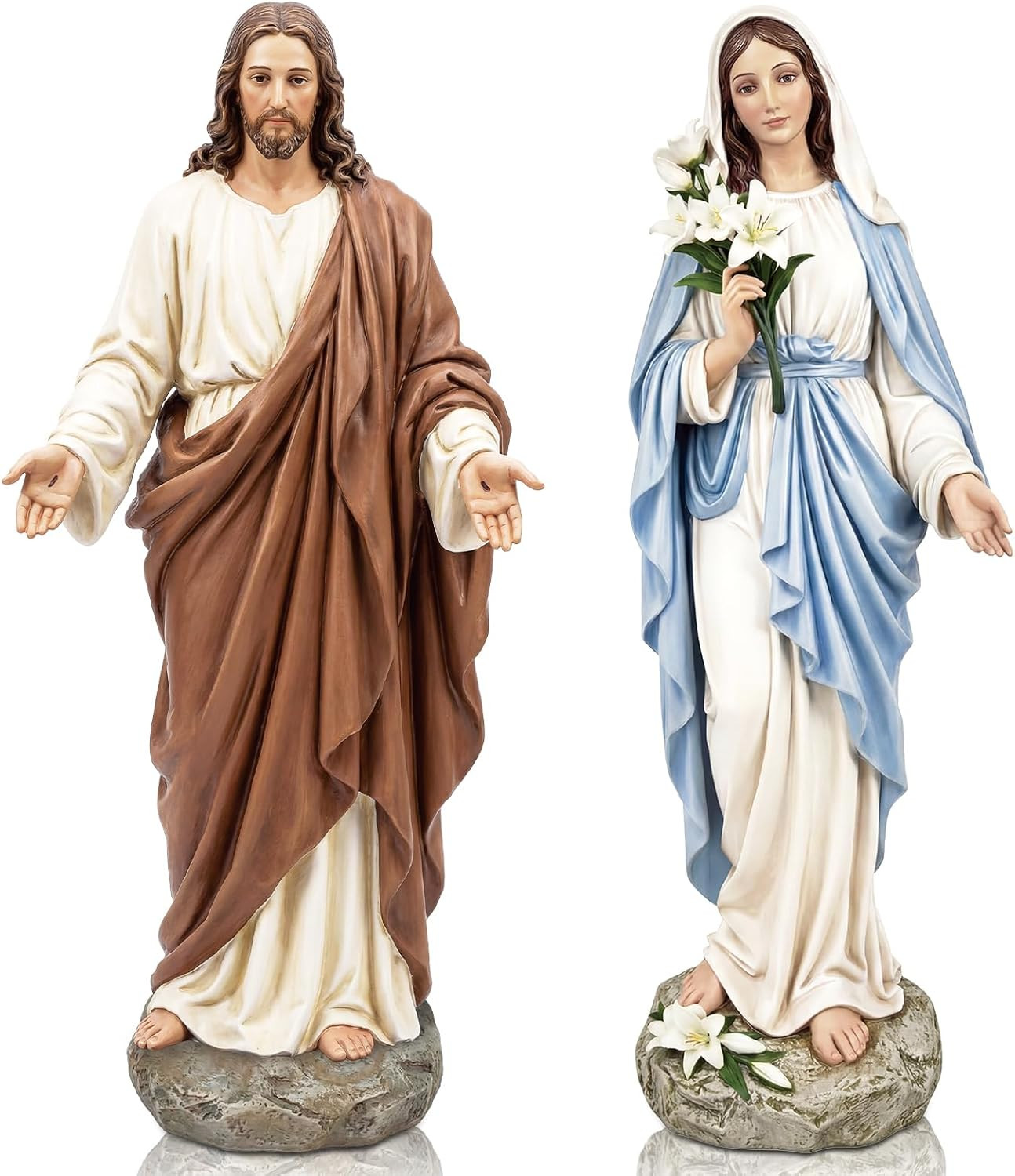Blessed Mother Mary Statue and Jesus Statue Set, 10 Inch Hand Painted Religious Blessed Mother Mary Statue and Jesus Statue Set, 10 Inch Hand Painted Religious