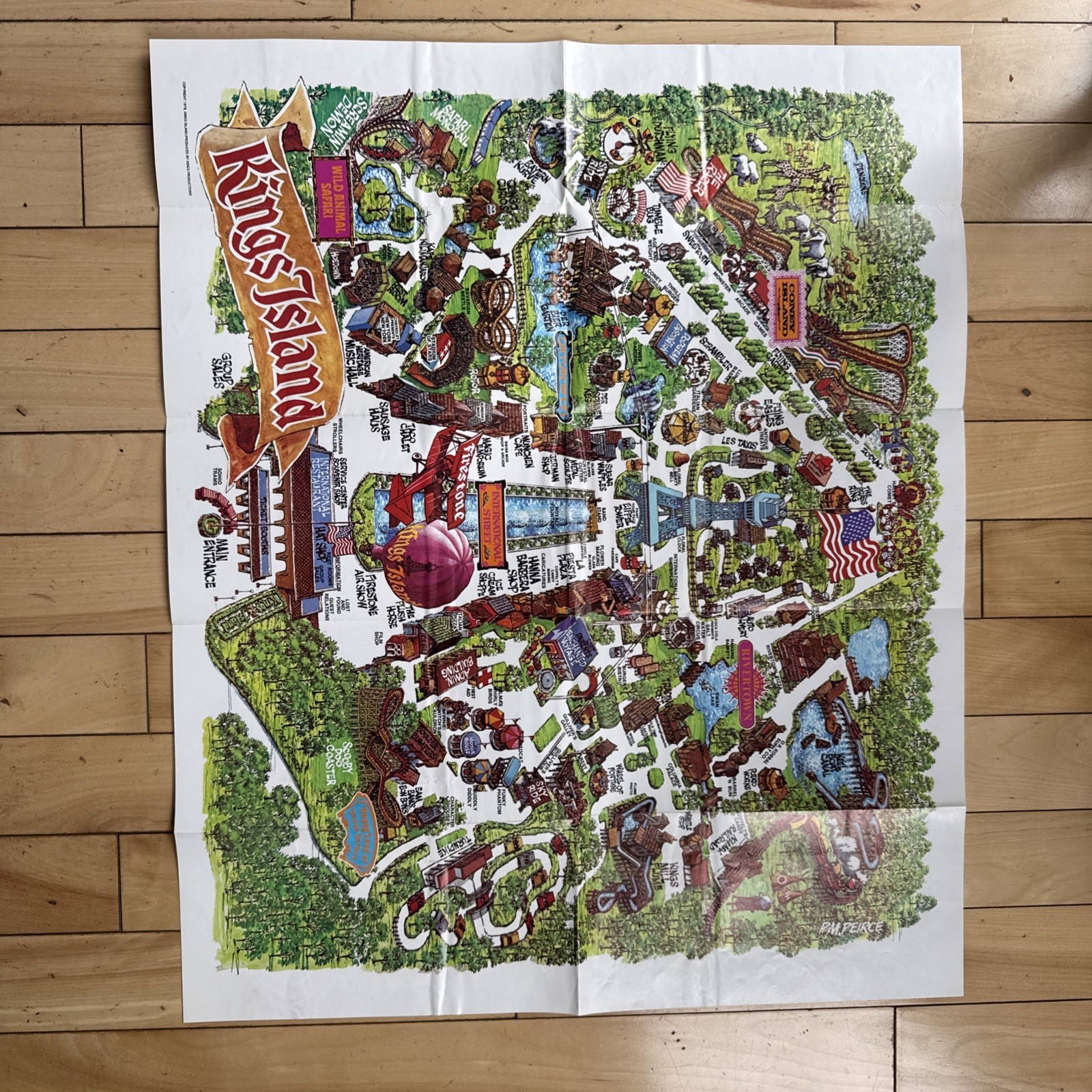 VINTAGE 1978 KINGS ISLAND AMUSEMENT PARK SOUVENIR MAP POSTER HANNA BARBERA 18x21