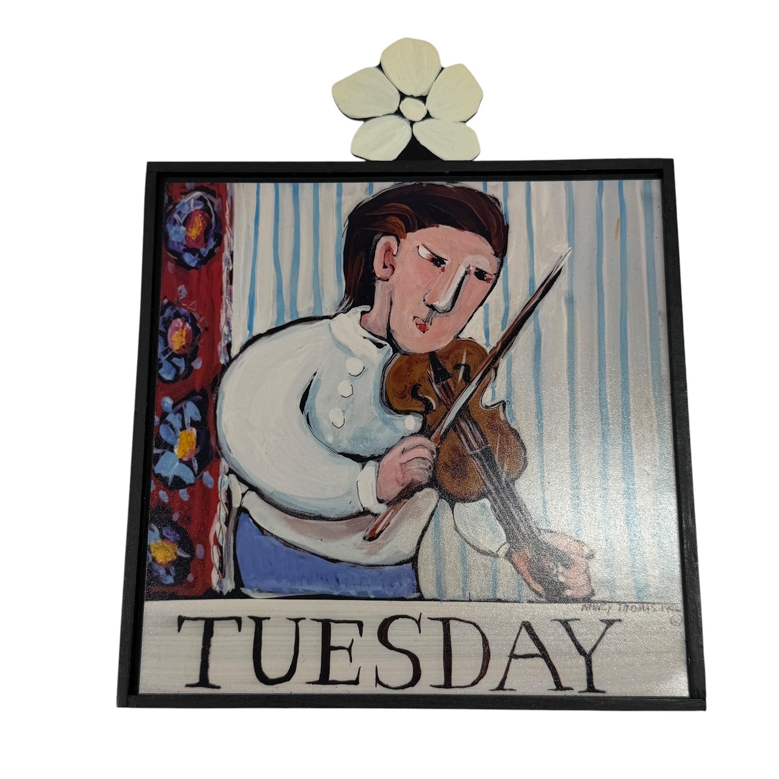 Nancy Thomas Tuesday Violinist Folk Art Plaque Flower Topper 2003 Yorktown VA Nancy Thomas Tuesday Violinist Folk Art Plaque Flower Topper 2003 Yorktown VA