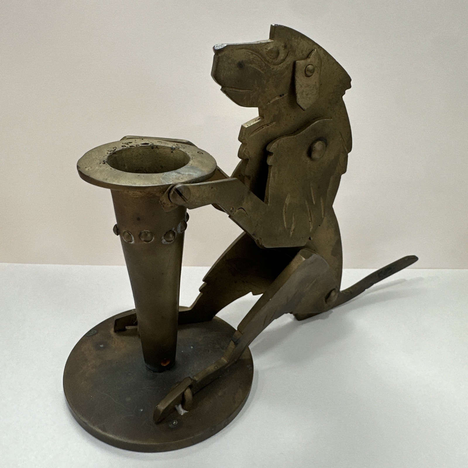 Antique Jugendstil Brass Lion Dog Candle Match Holder Taschner Era Style 1900s