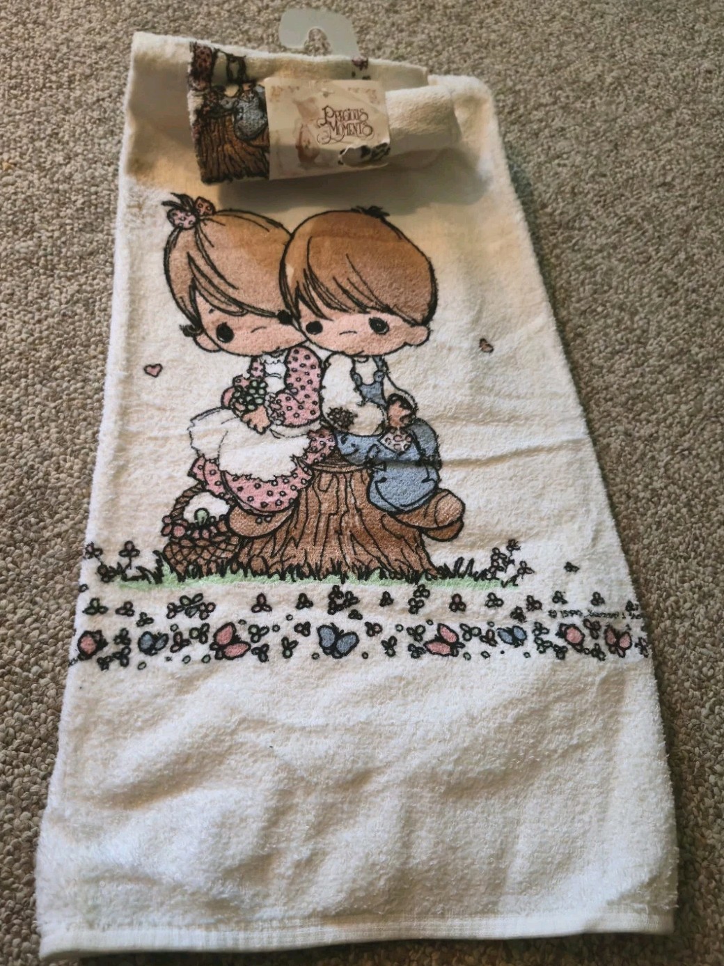 Vtg 90s Precious Moments Towel Set Washcloth Leshner Mills NWT Girl Boy BATH
