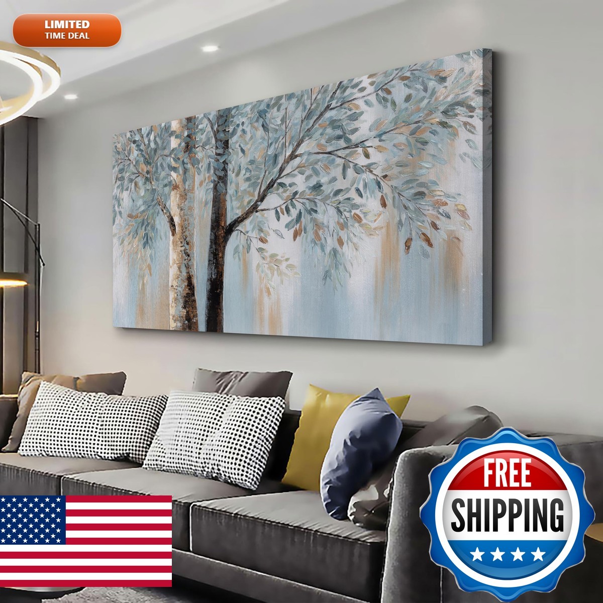 Tree Wall Art Bule Canvas Framed 29\ Tree Wall Art Bule Canvas Framed 29\