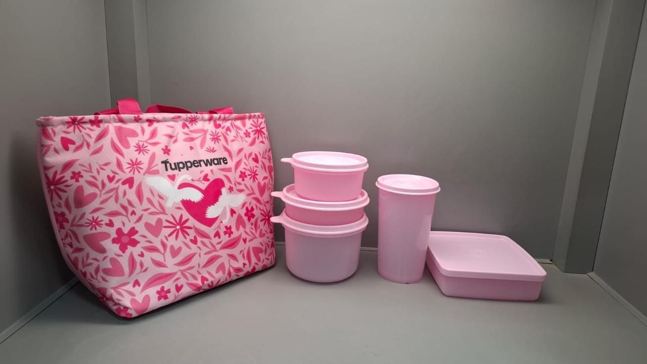 Tupperware Go Pink Lunch bowls set with thermo bag, Tumbler & Little wonder cup