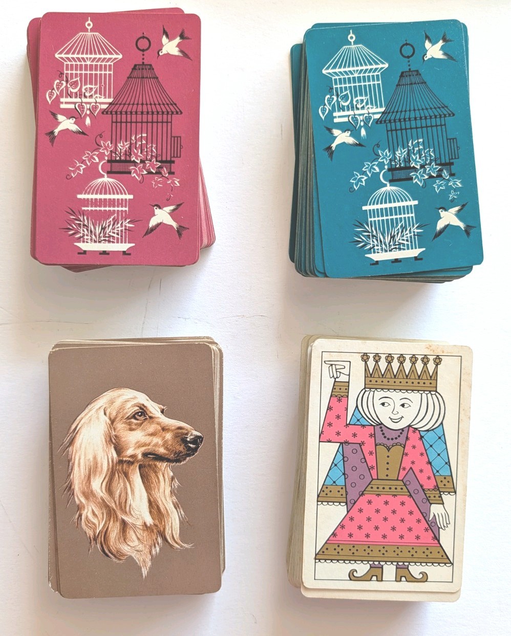 Vintage W. P. CO. Racine, Wis.   Playing Cards Afghan Royal Family Bird Cages