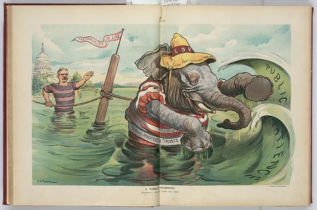 Washington DC Theodore Roosevelt 1903 Republican Elephant Tariff Cartoon