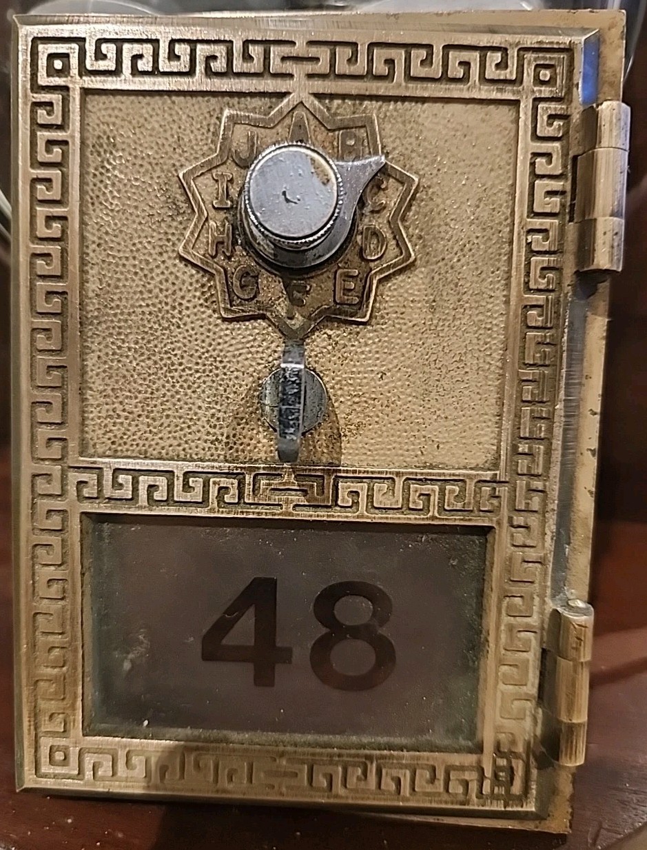 Vintage ~ USPS P.O.Box Brass Door Combination Lock w/ Etched Glass, USA Made🇺🇸