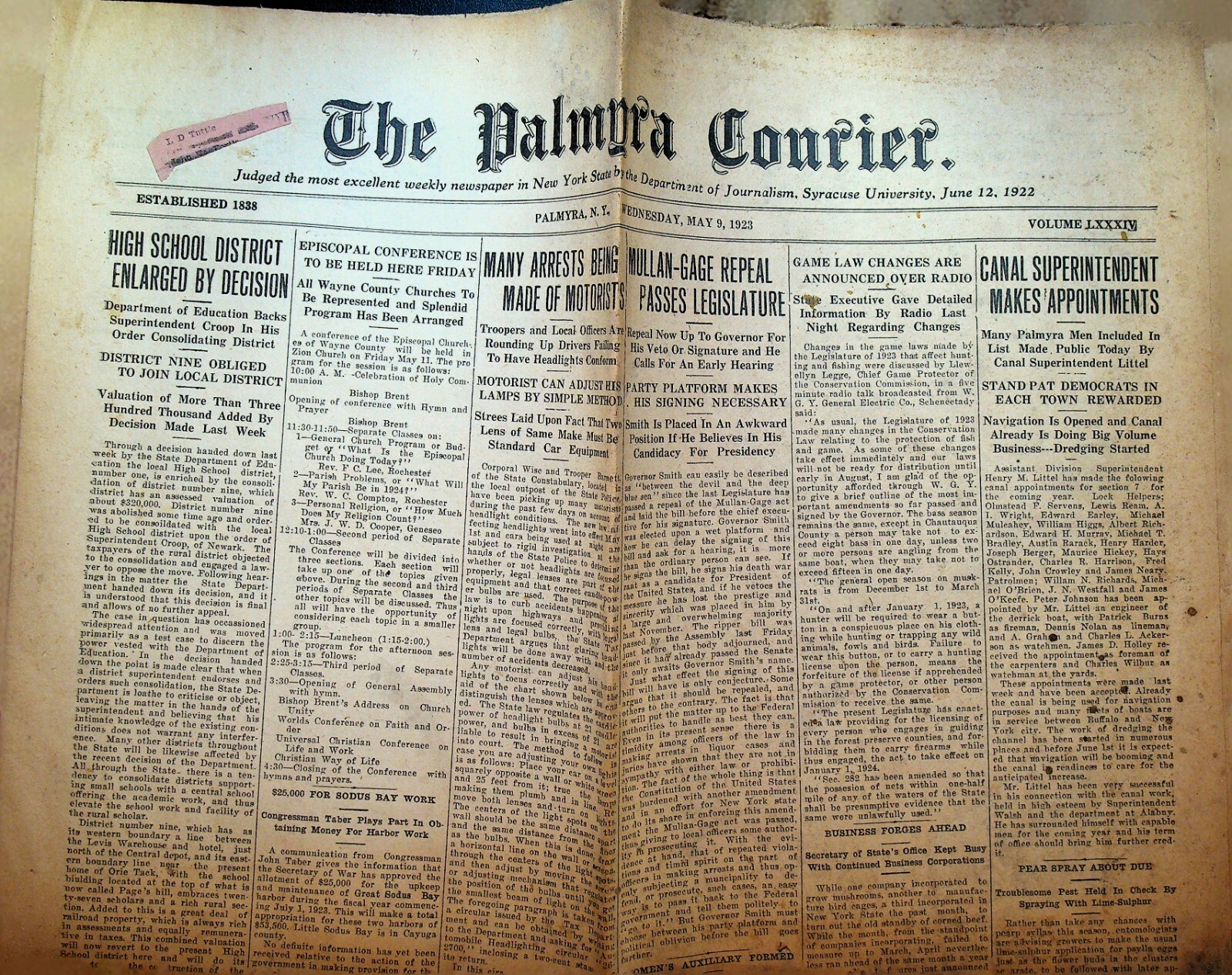Palmyra Courier May 9 1923 Ethel Clayton Douglas Fairbanks Boy Scouts 