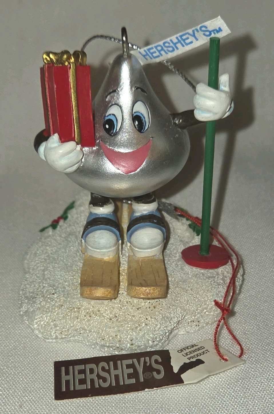 Hershey\'s 2002 Silver Hershey\'s Kiss Skiing Figurine Ornament w/ Tag