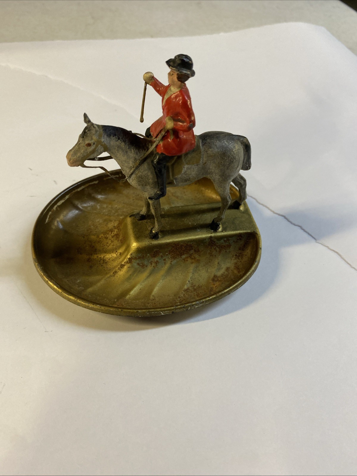 Vintage English Rider Fox Hunt Metal Figure Ashtray