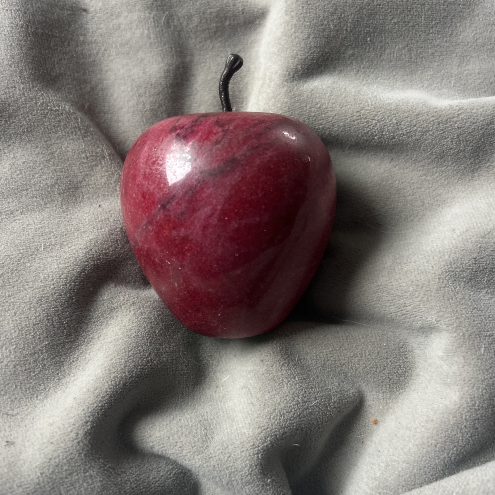 Vintage Red Marble Apple Paperweight -Polished Stone fruit sculpture