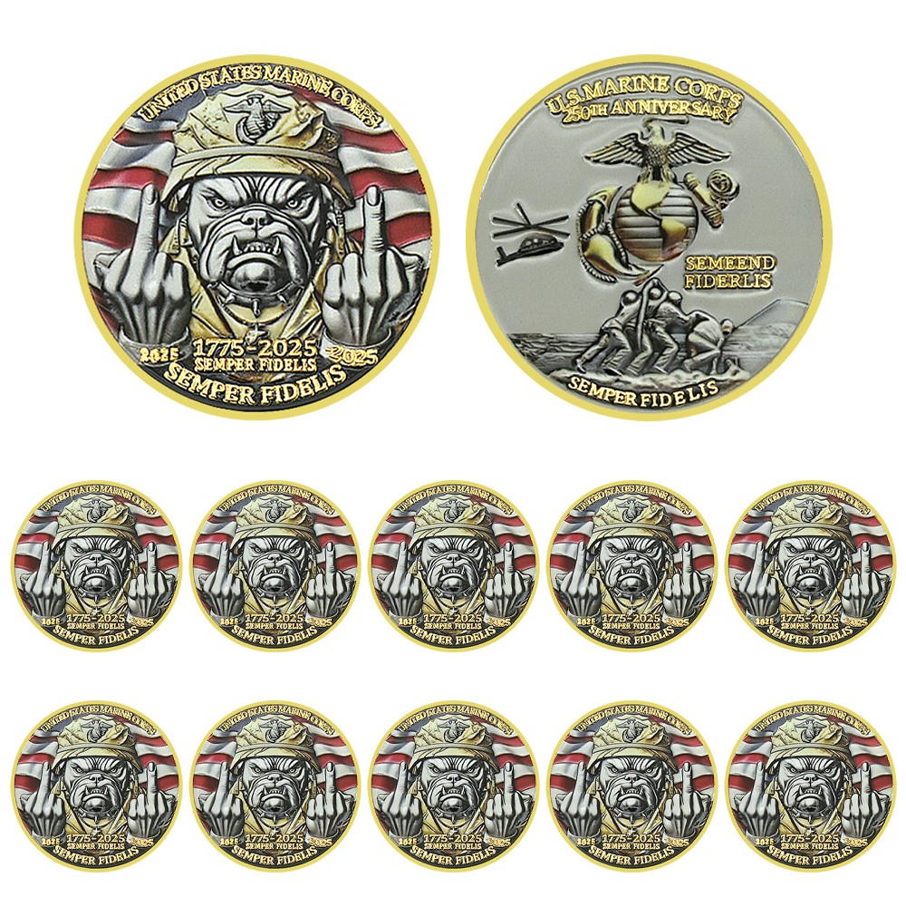 10Pcs US Marine Corps Bulldog Challenge Coin Semper Fidelis Collectible Medal