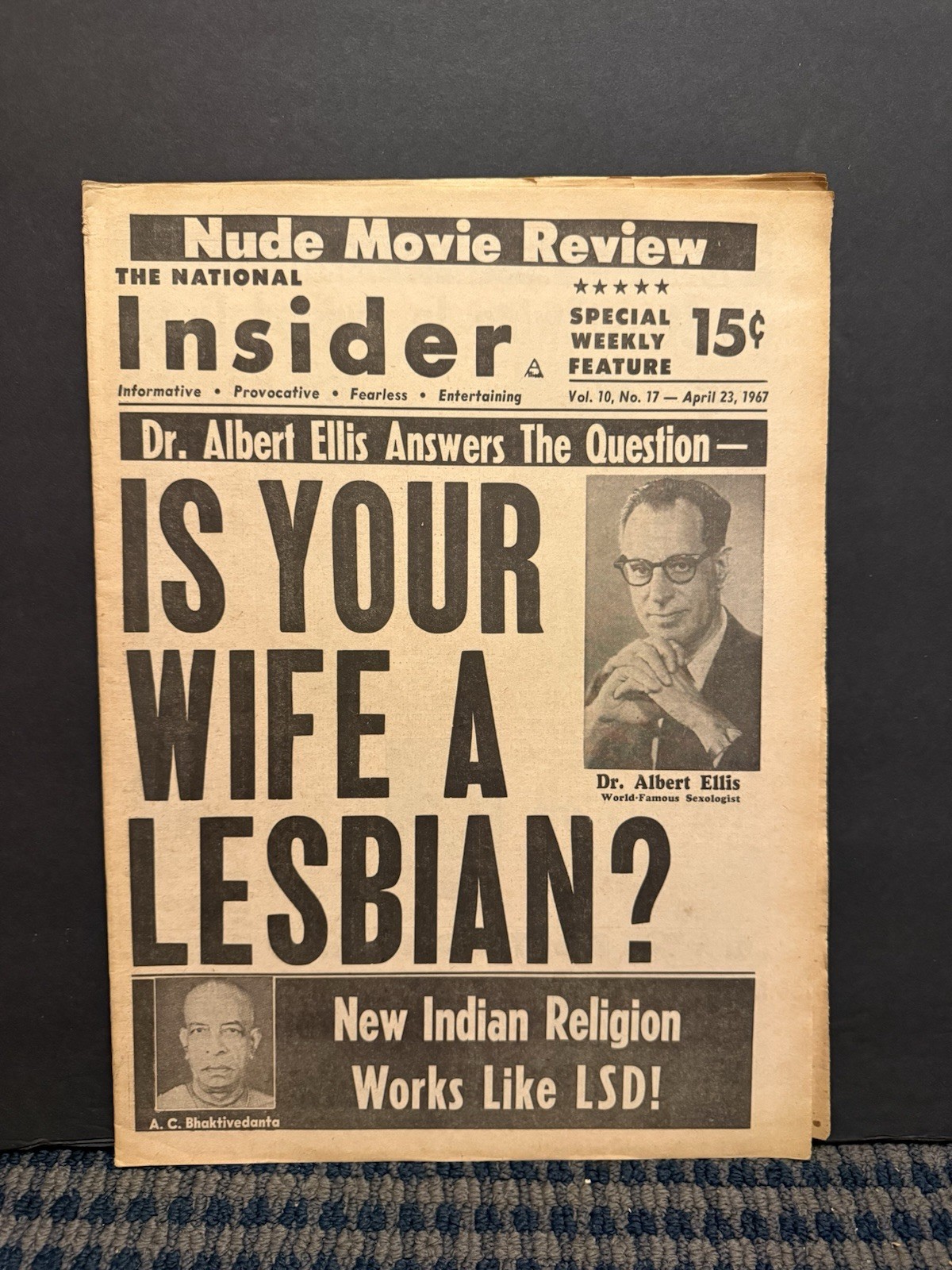 1967 The National Insider Newspaper, Wife a Lesbian? Dr. Albert Ellis (VRN10L)