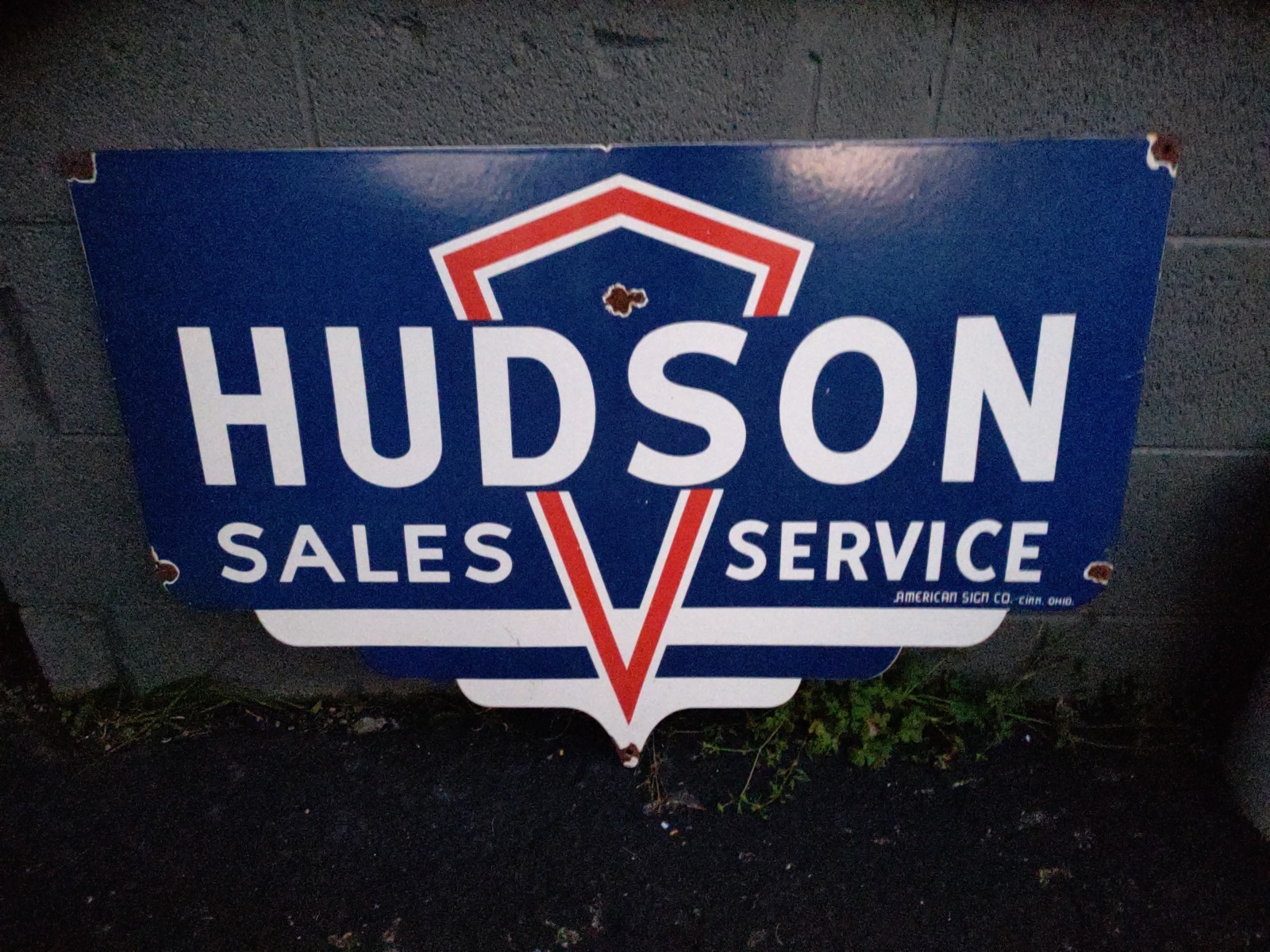 VINTAGE HUDSON PORCELAIN SIGN OLD AUTOMOBILE DEALER ADVERTISING SALES & SERVICE